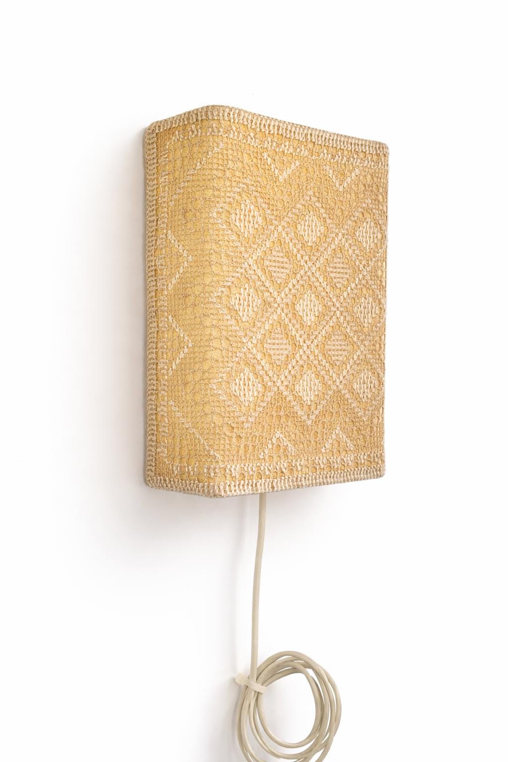 Handmade Lace-Pattern Fabric Shade – Soft Ambient Light – Mid Century Modern Inspired Textile Sconce