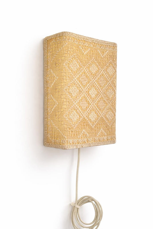 Handmade Lace-Pattern Fabric Shade – Soft Ambient Light – Mid Century Modern Inspired Textile Sconce