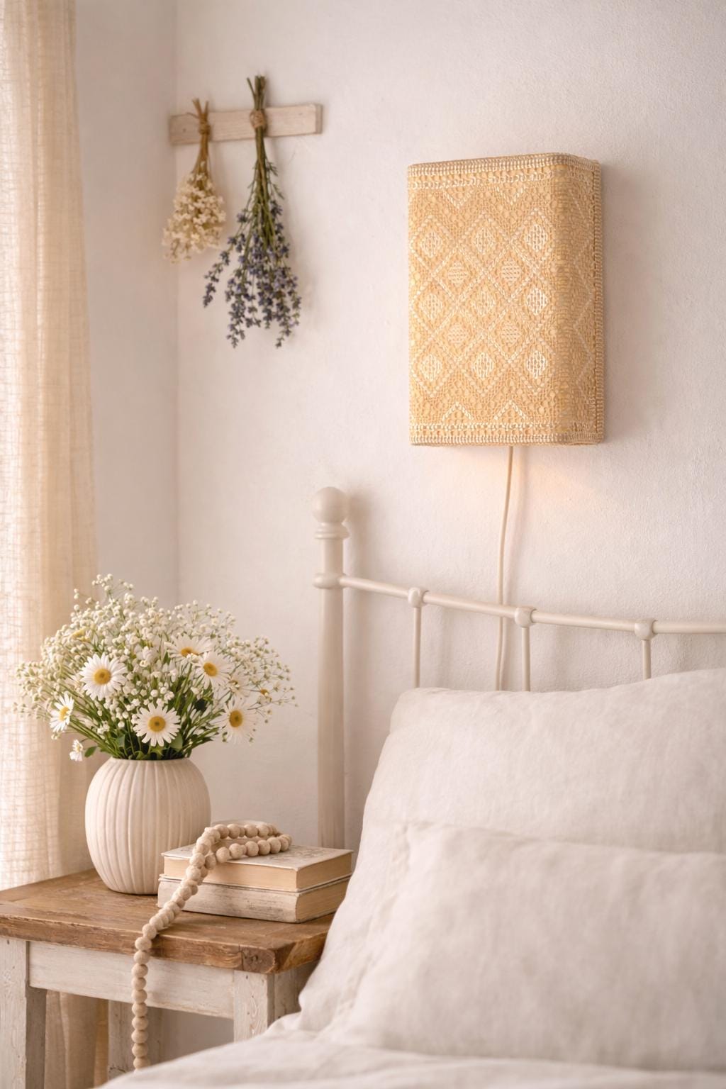 Handmade Lace-Pattern Fabric Shade – Soft Ambient Light – Mid Century Modern Inspired Textile Sconce