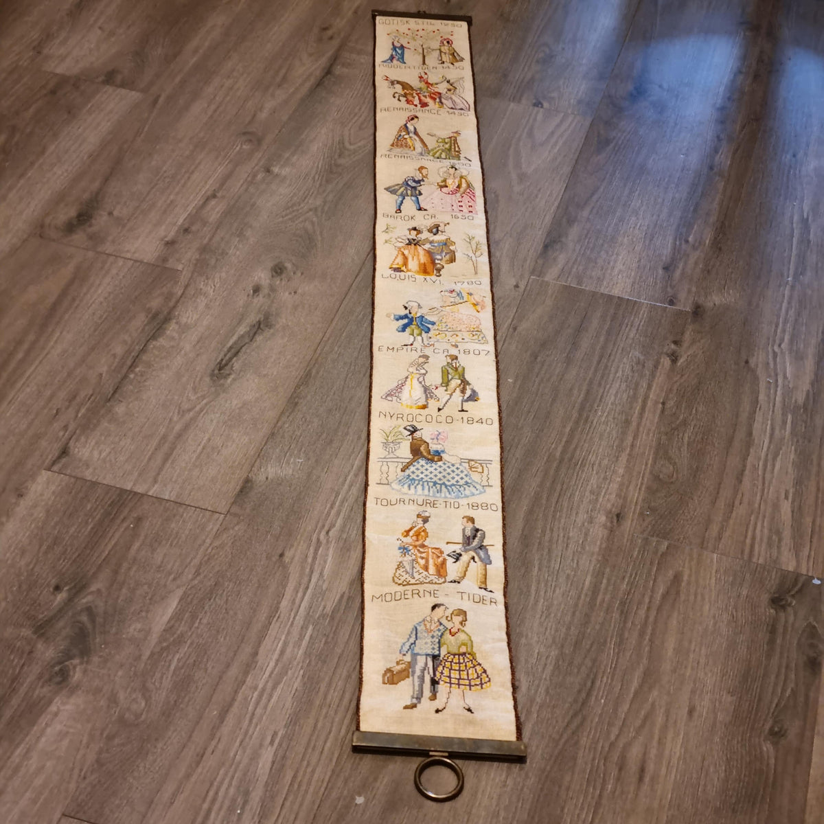 Antique Cross Stitch Wall Banner European Costume History Medieval Renaissance Sweden