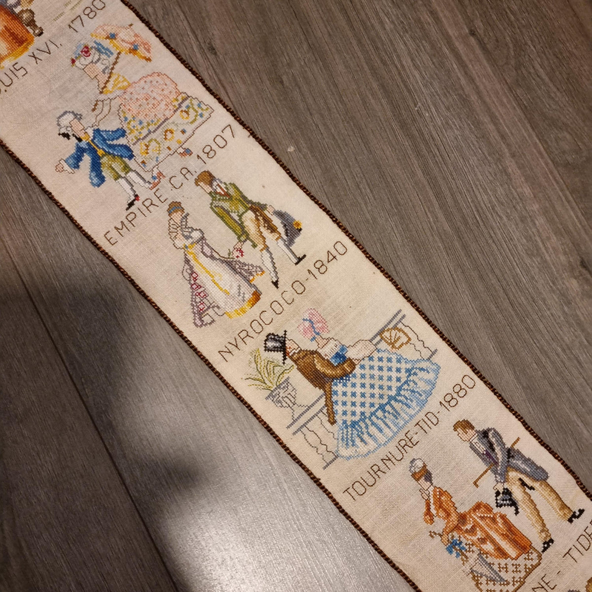 Antique Cross Stitch Wall Banner European Costume History Medieval Renaissance Sweden