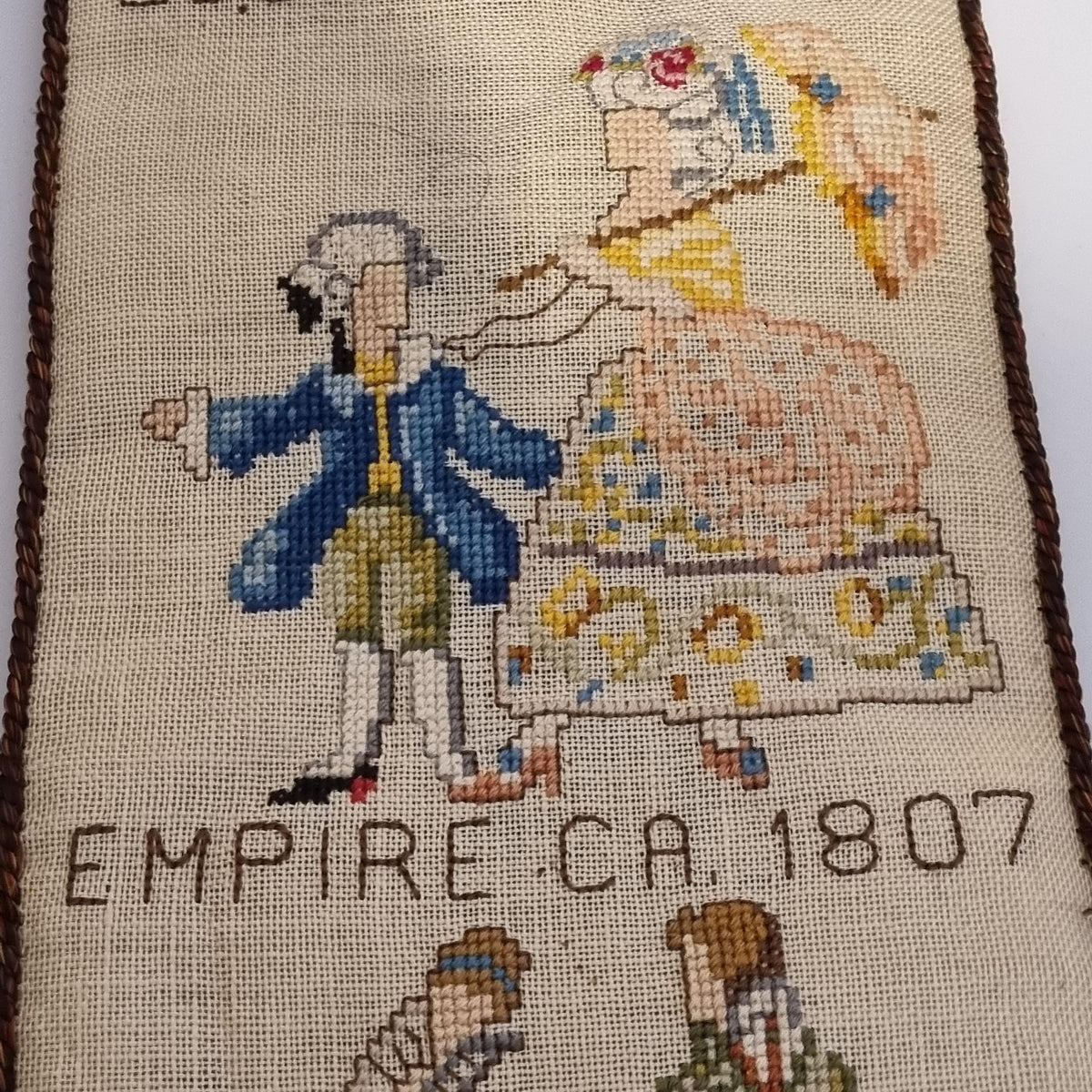 Antique Cross Stitch Wall Banner European Costume History Medieval Renaissance Sweden