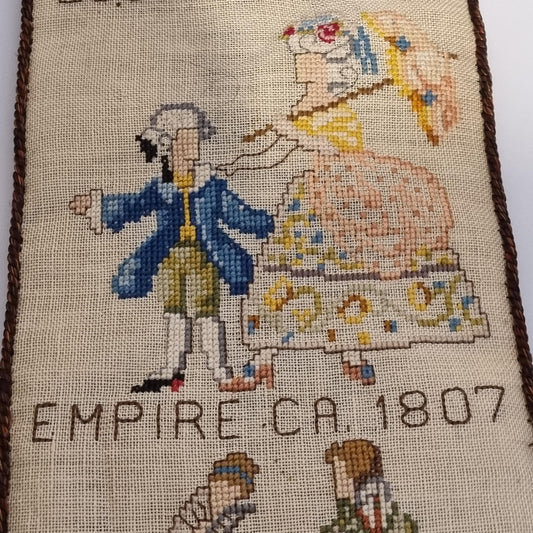 Antique Cross Stitch Wall Banner European Costume History Medieval Renaissance Sweden