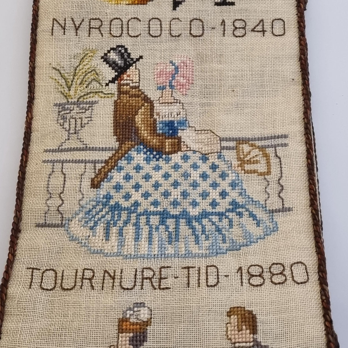 Antique Cross Stitch Wall Banner European Costume History Medieval Renaissance Sweden