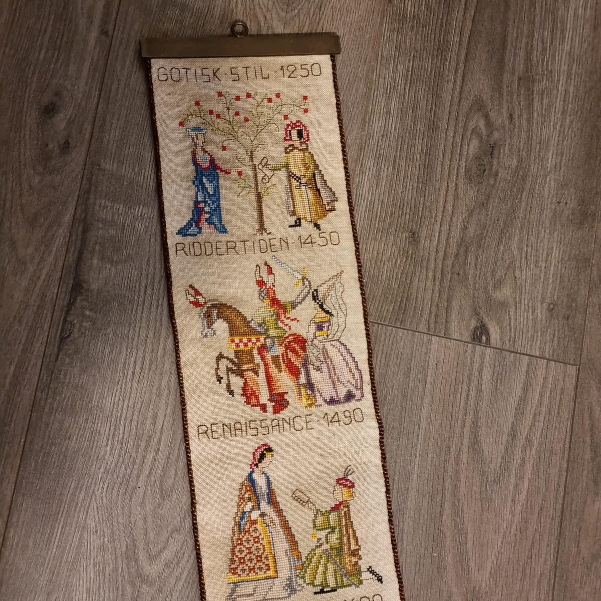 Antique Cross Stitch Wall Banner European Costume History Medieval Renaissance Sweden