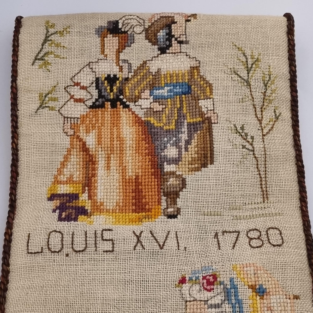 Antique Cross Stitch Wall Banner European Costume History Medieval Renaissance Sweden