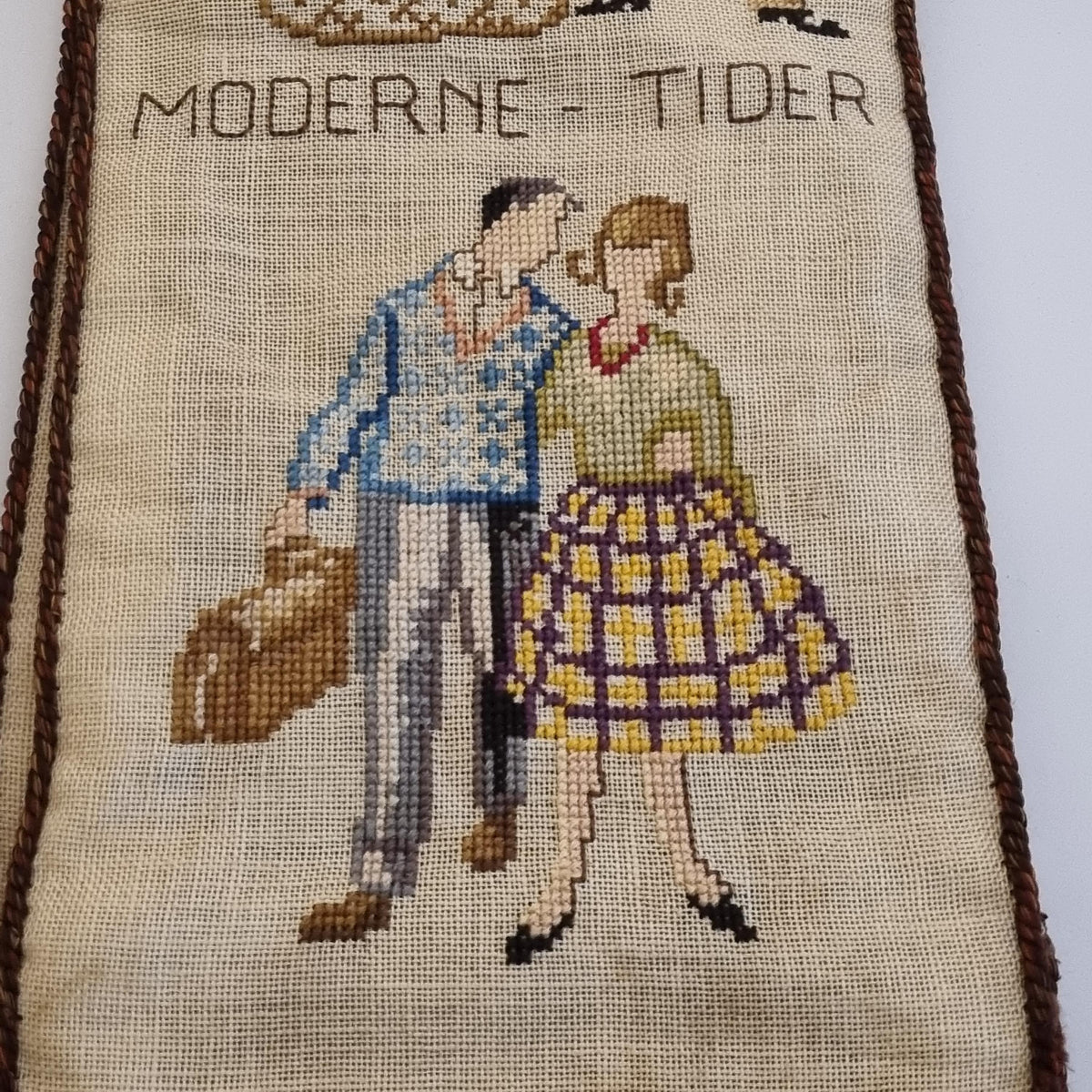 Antique Cross Stitch Wall Banner European Costume History Medieval Renaissance Sweden