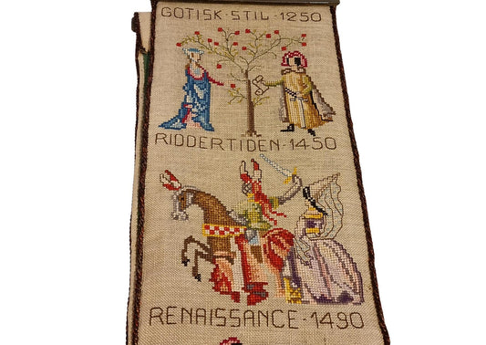 Antique Cross Stitch Wall Banner European Costume History Medieval Renaissance Sweden