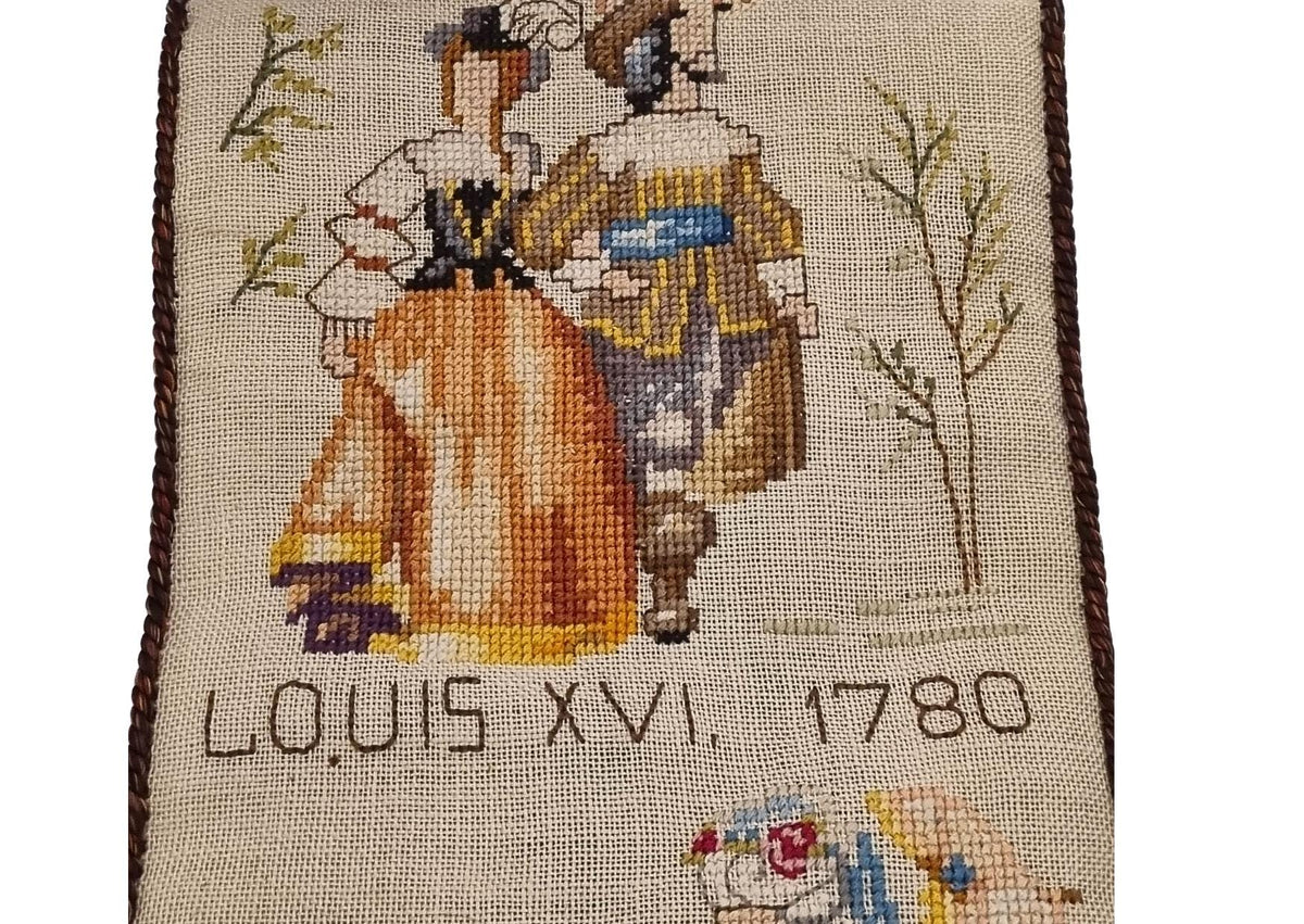 Antique Cross Stitch Wall Banner European Costume History Medieval Renaissance Sweden