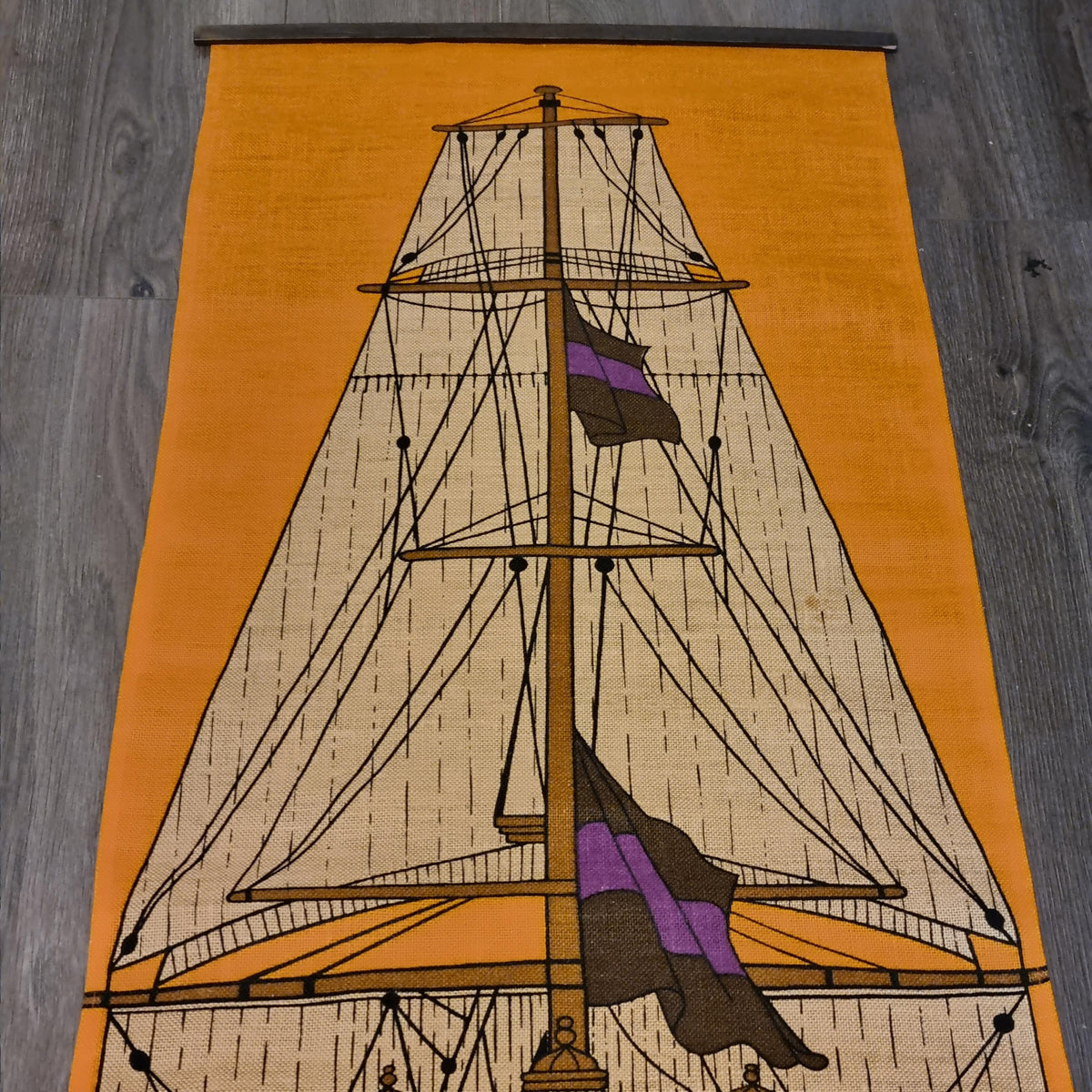 Vasa Warship Linen Wall Hanging Sweden 1970s Ulla Scheuer ULLAS