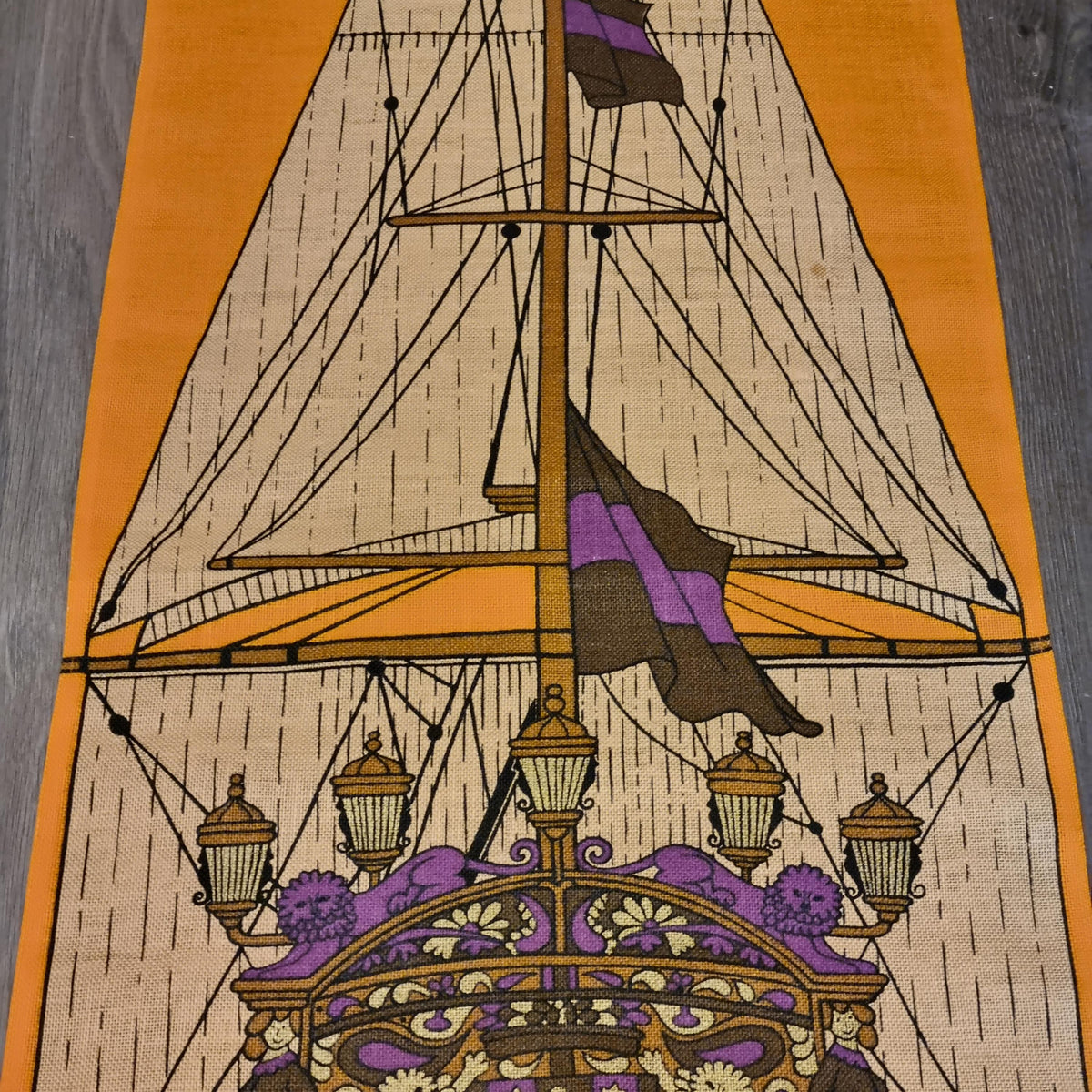 Vasa Warship Linen Wall Hanging Sweden 1970s Ulla Scheuer ULLAS