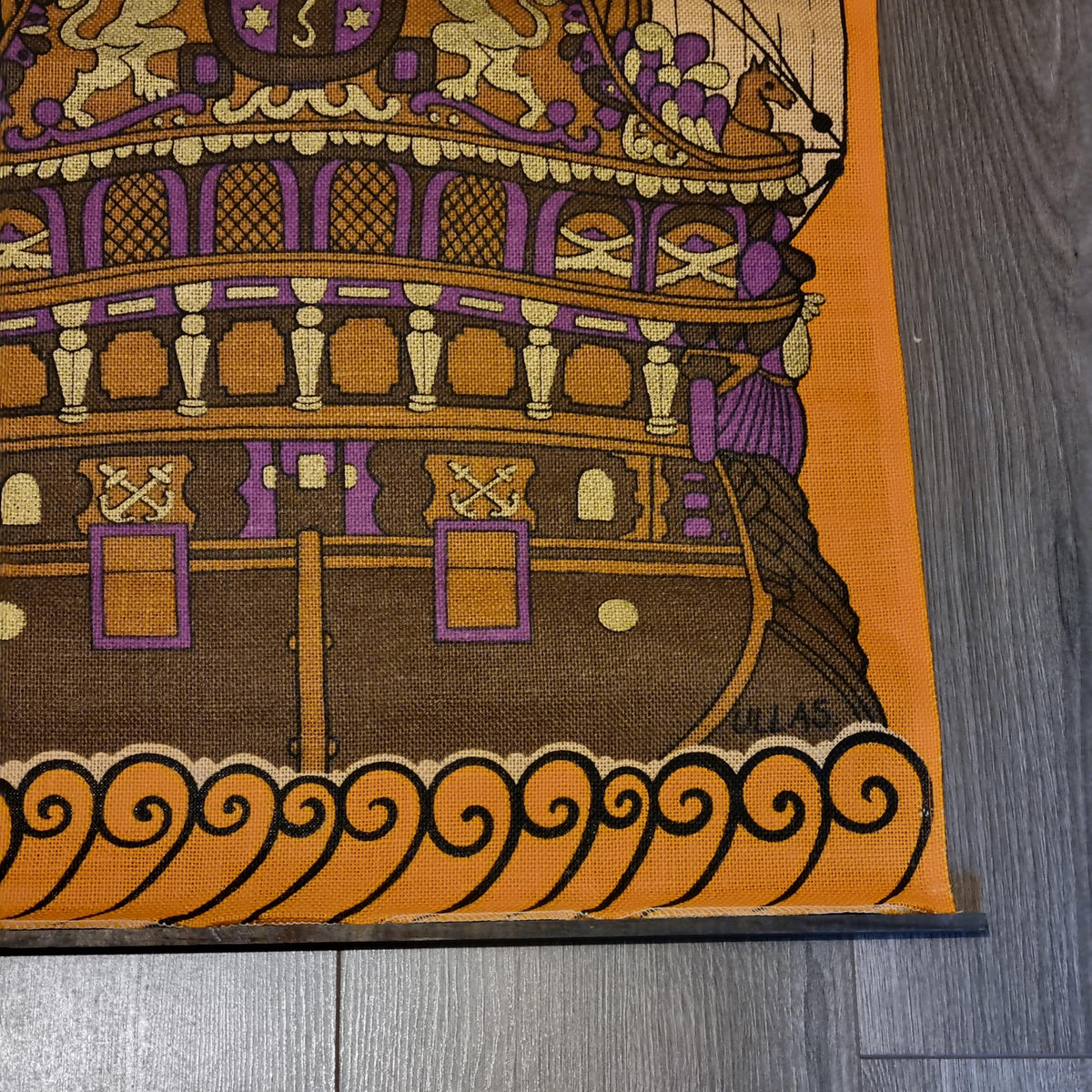 Vasa Warship Linen Wall Hanging Sweden 1970s Ulla Scheuer ULLAS