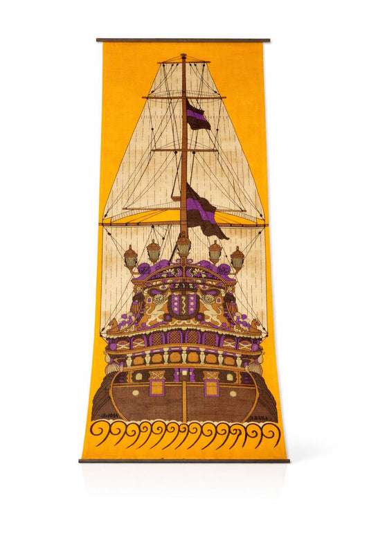 Vasa Warship Linen Wall Hanging Sweden 1970s Ulla Scheuer ULLAS