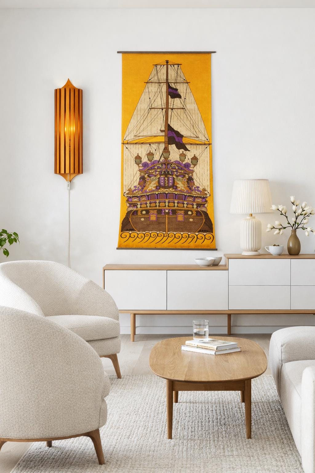 Vasa Warship Linen Wall Hanging Sweden 1970s Ulla Scheuer ULLAS