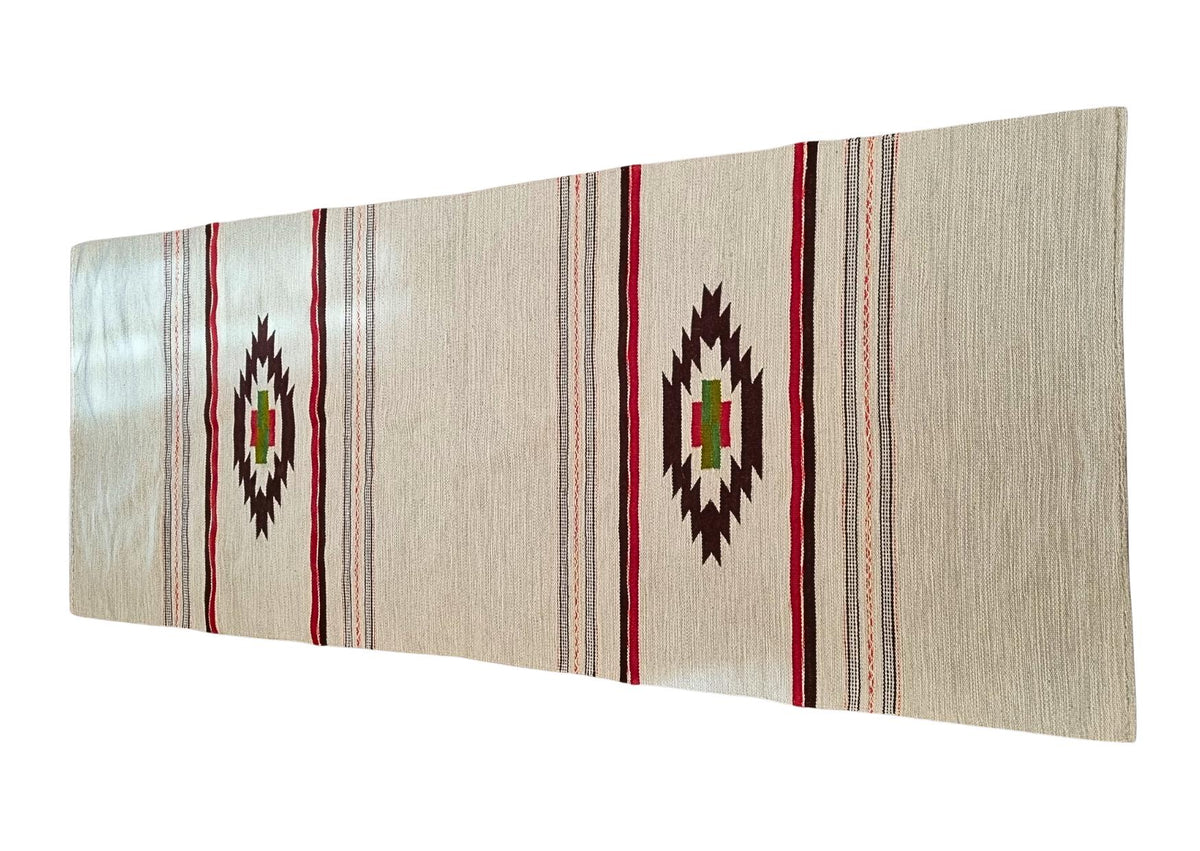 Handwoven Wool Table Runner Geometric Southwestern Kilim Style Cream Red Brown 150cm