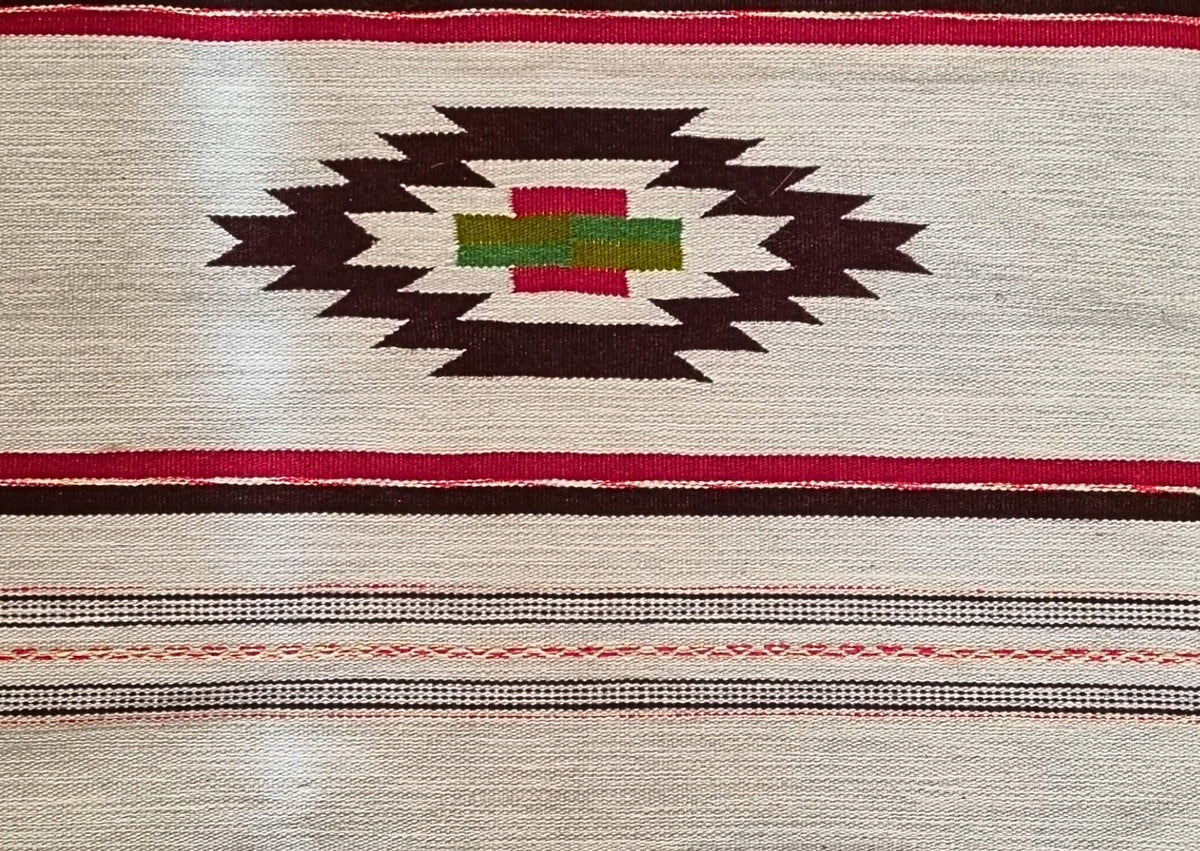 Handwoven Wool Table Runner Geometric Southwestern Kilim Style Cream Red Brown 150cm