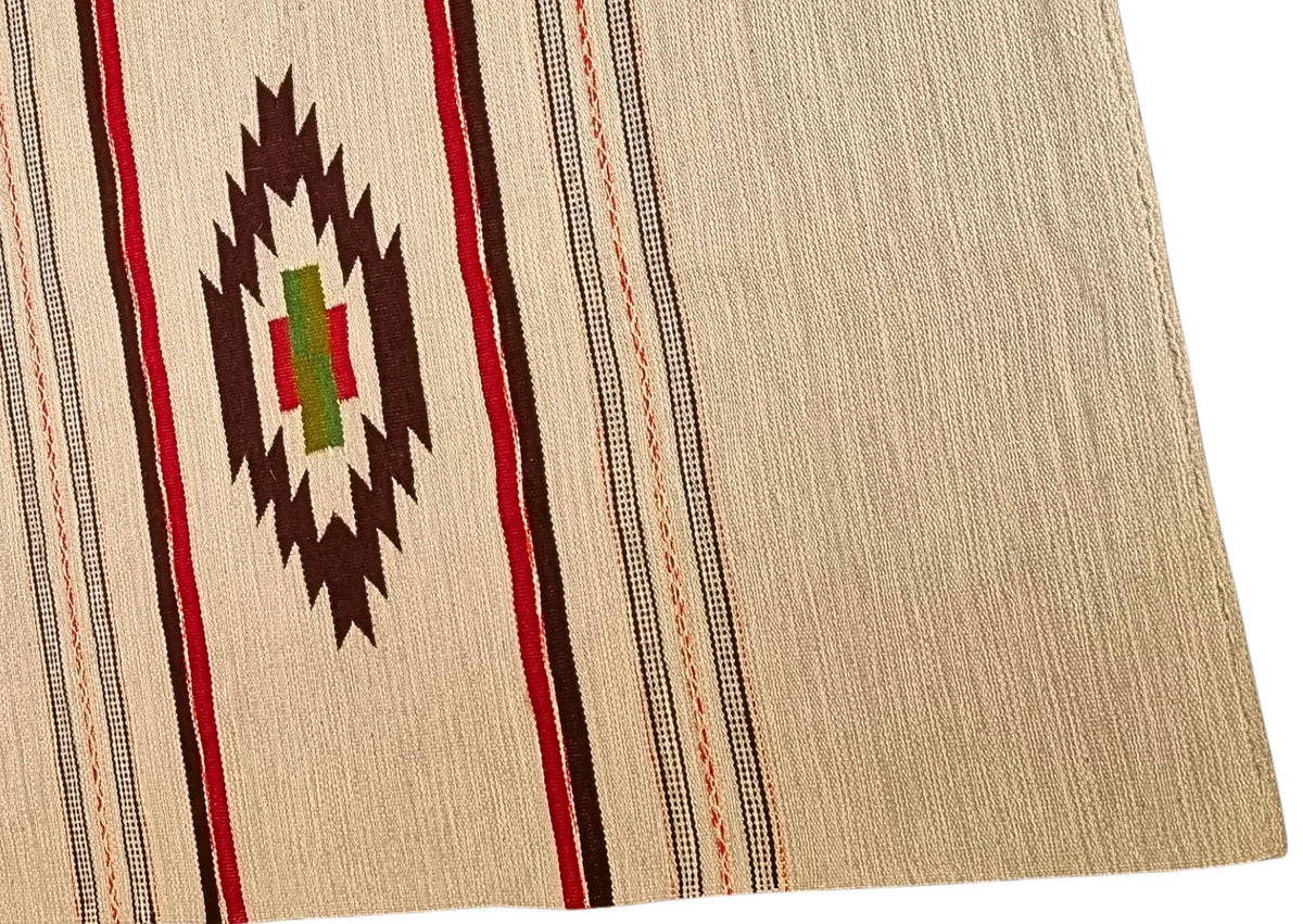 Handwoven Wool Table Runner Geometric Southwestern Kilim Style Cream Red Brown 150cm