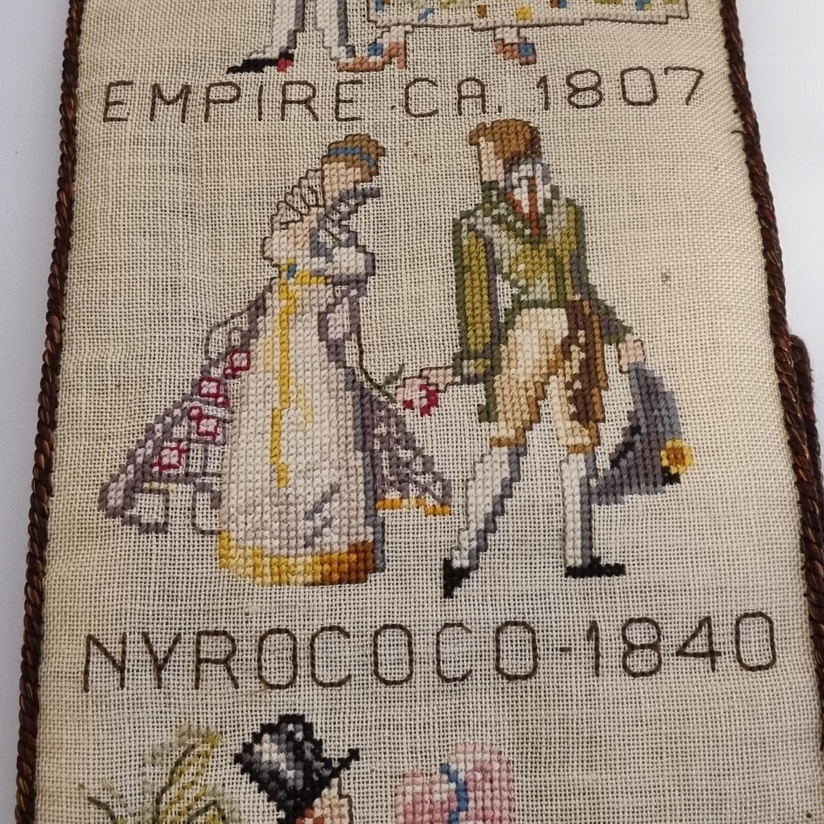 Antique Cross Stitch Wall Banner European Costume History Medieval Renaissance Sweden