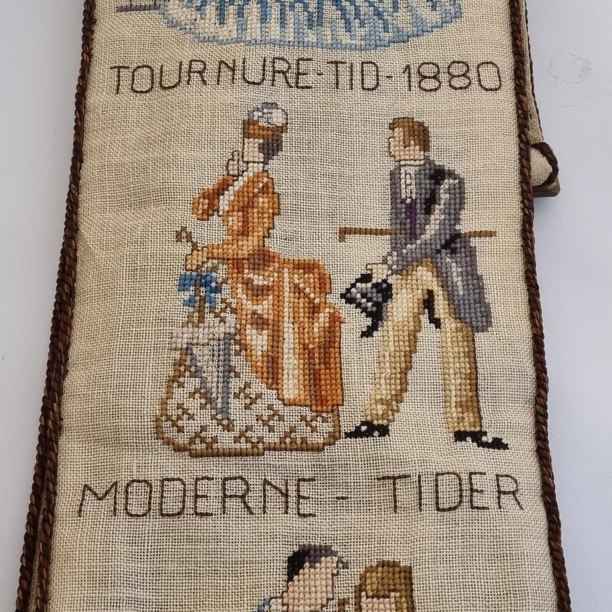 Antique Cross Stitch Wall Banner European Costume History Medieval Renaissance Sweden