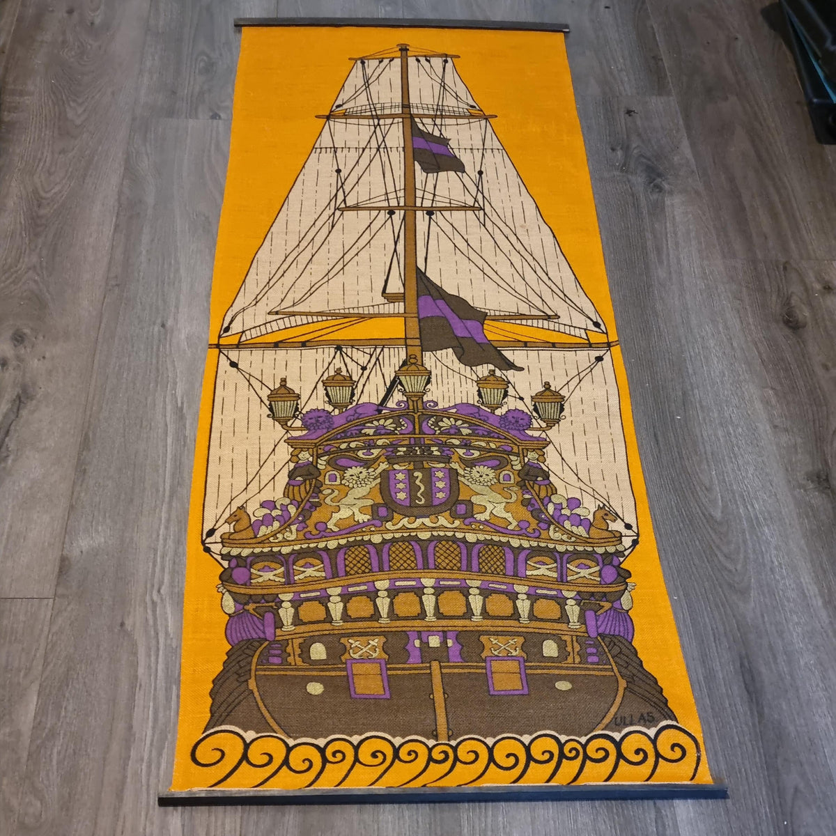 Vasa Warship Linen Wall Hanging Sweden 1970s Ulla Scheuer ULLAS
