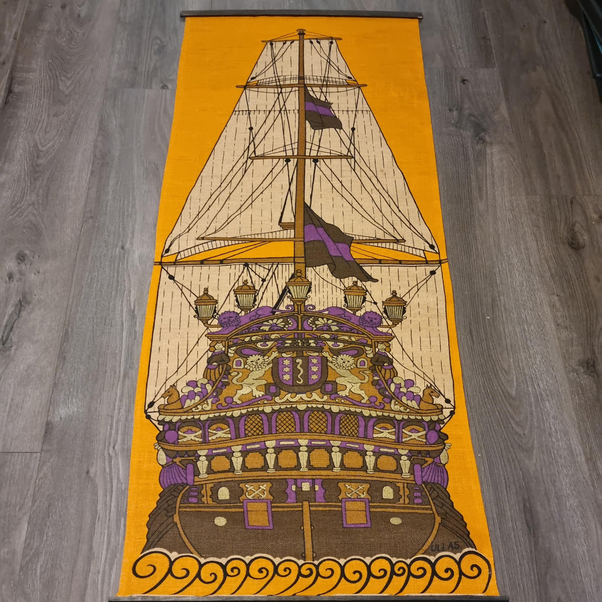 Vasa Warship Linen Wall Hanging Sweden 1970s Ulla Scheuer ULLAS