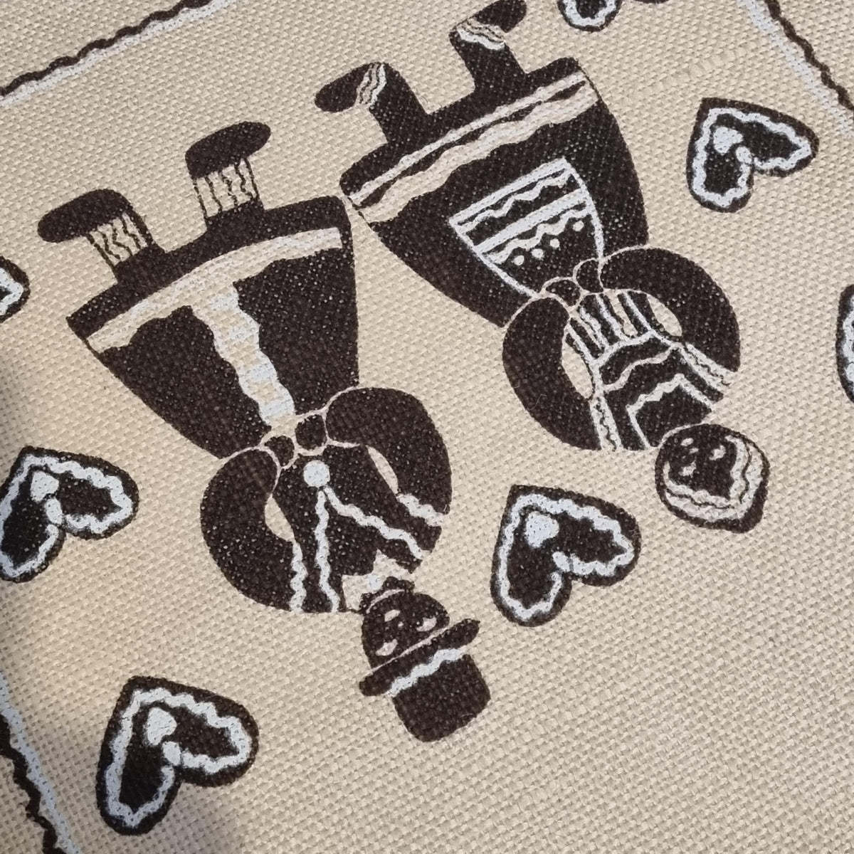 Swedish Christmas Linen Panel Pair Gingerbread Print Folk Art Vintage Textile