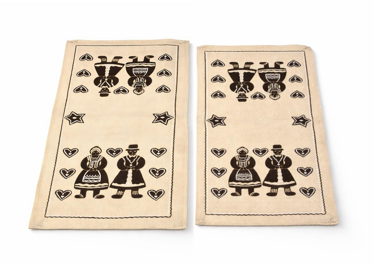 Swedish Christmas Linen Panel Pair Gingerbread Print Folk Art Vintage Textile