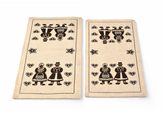 Swedish Christmas Linen Panel Pair Gingerbread Print Folk Art Vintage Textile