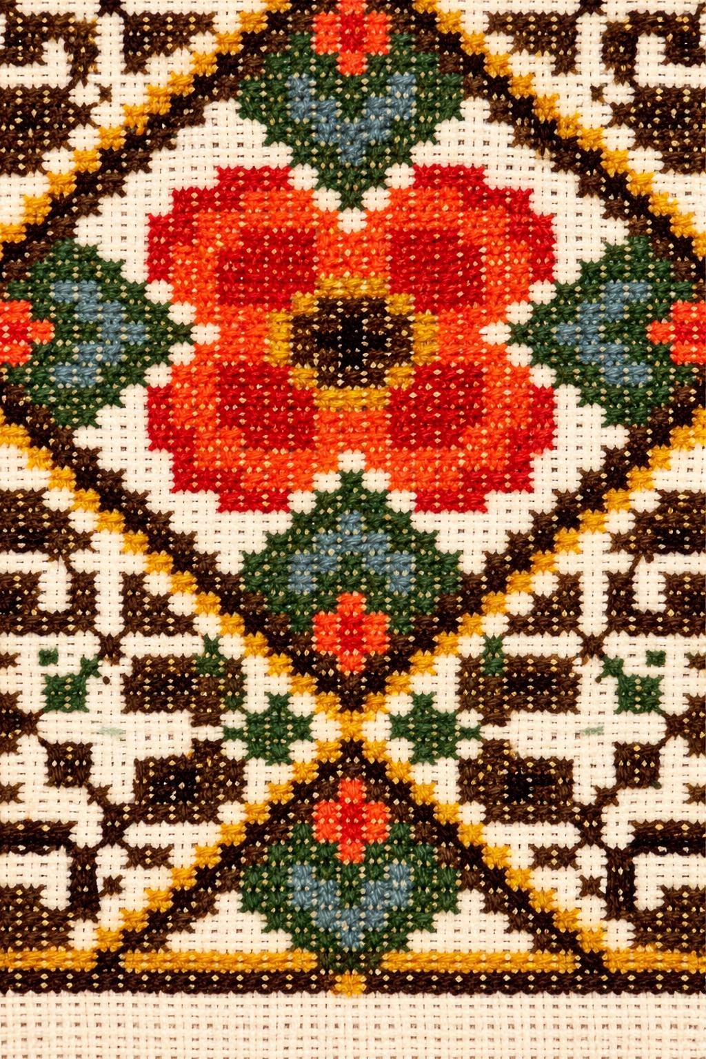 Needlepoint Wall Hanging Table Runner Set Floral Folk Art Cross Stitch Sweden
