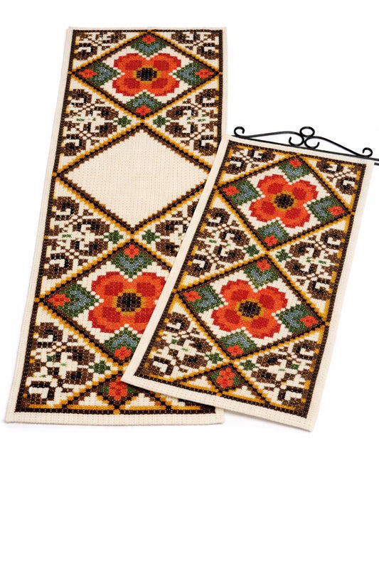 Needlepoint Wall Hanging Table Runner Set Floral Folk Art Cross Stitch Sweden