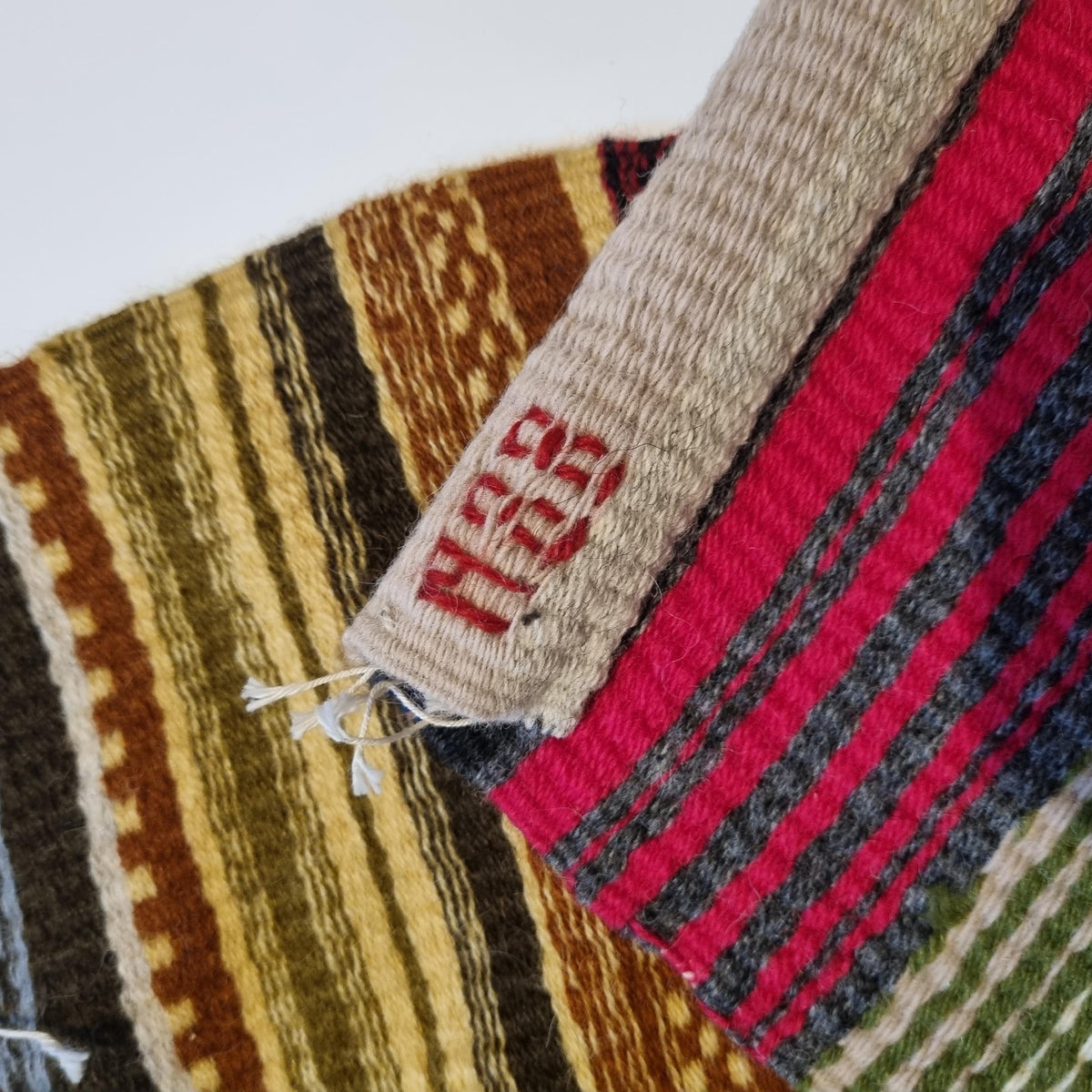 Swedish Rag Rug Handwoven Flatweave Striped Multicolor Signed Wool Runner Sweden