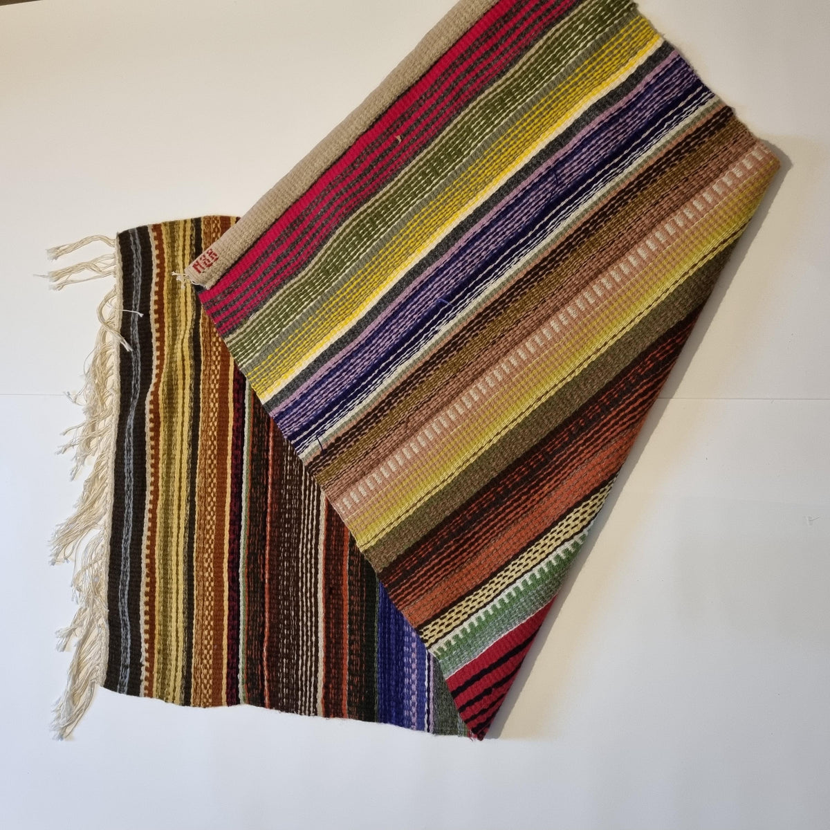 Swedish Rag Rug Handwoven Flatweave Striped Multicolor Signed Wool Runner Sweden