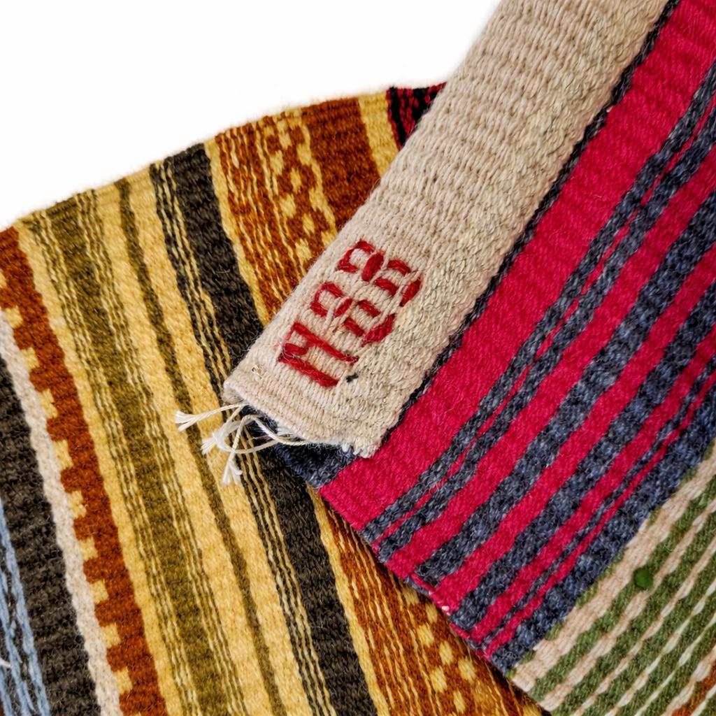 Swedish Rag Rug Handwoven Flatweave Striped Multicolor Signed Wool Runner Sweden