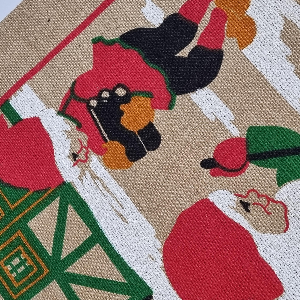 Swedish Tomte Christmas Wall Hanging Burlap Gnome Nordic Folk Art Vintage Sweden