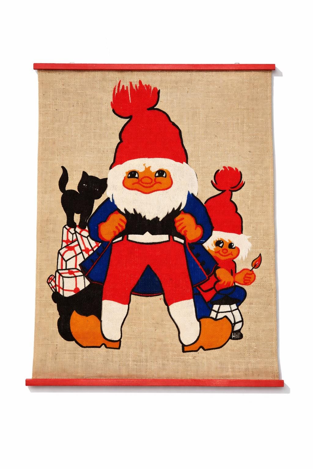 Swedish Tomte Christmas Wall Hanging Burlap Gnome Nordic Folk Art Vintage Sweden