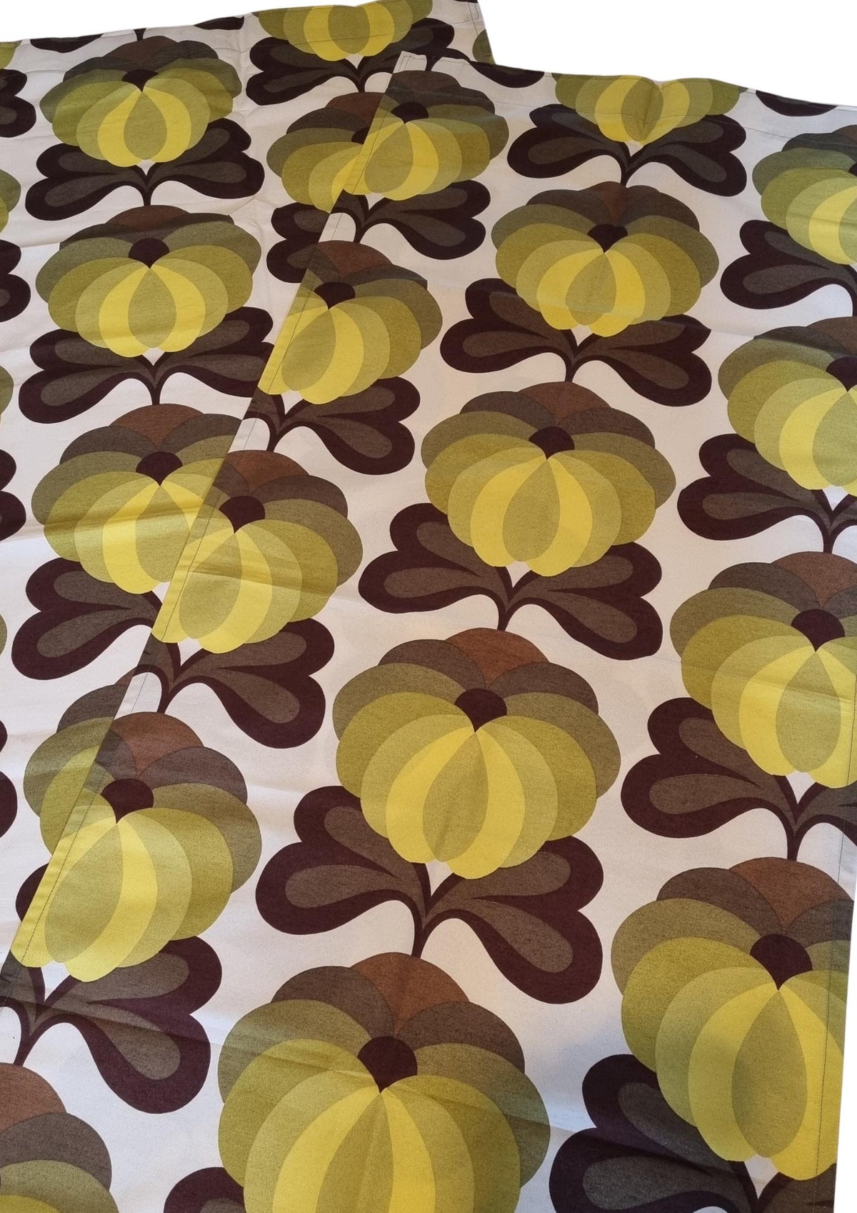 1970s Retro Curtain Pair Flower Power Yellow Green Brown Mod Scandinavian Sweden