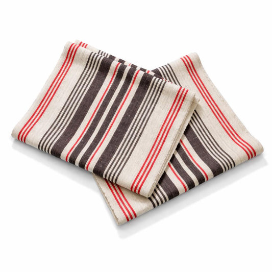 Swedish Handwoven Table Runner Set of 2, Red Striped Scandinavian Farmhouse Cottage Decor