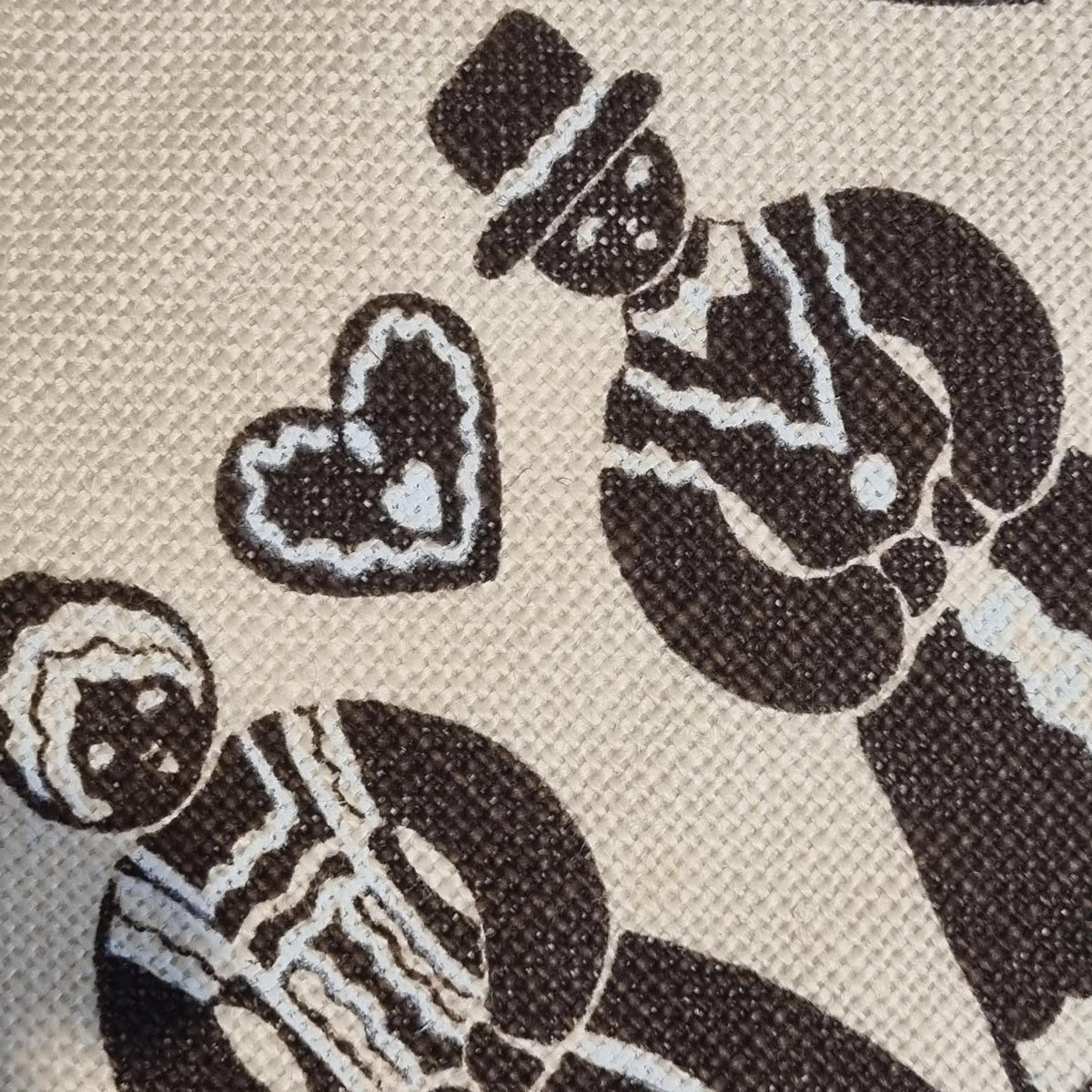 Swedish Christmas Linen Panel Pair Gingerbread Print Folk Art Vintage Textile