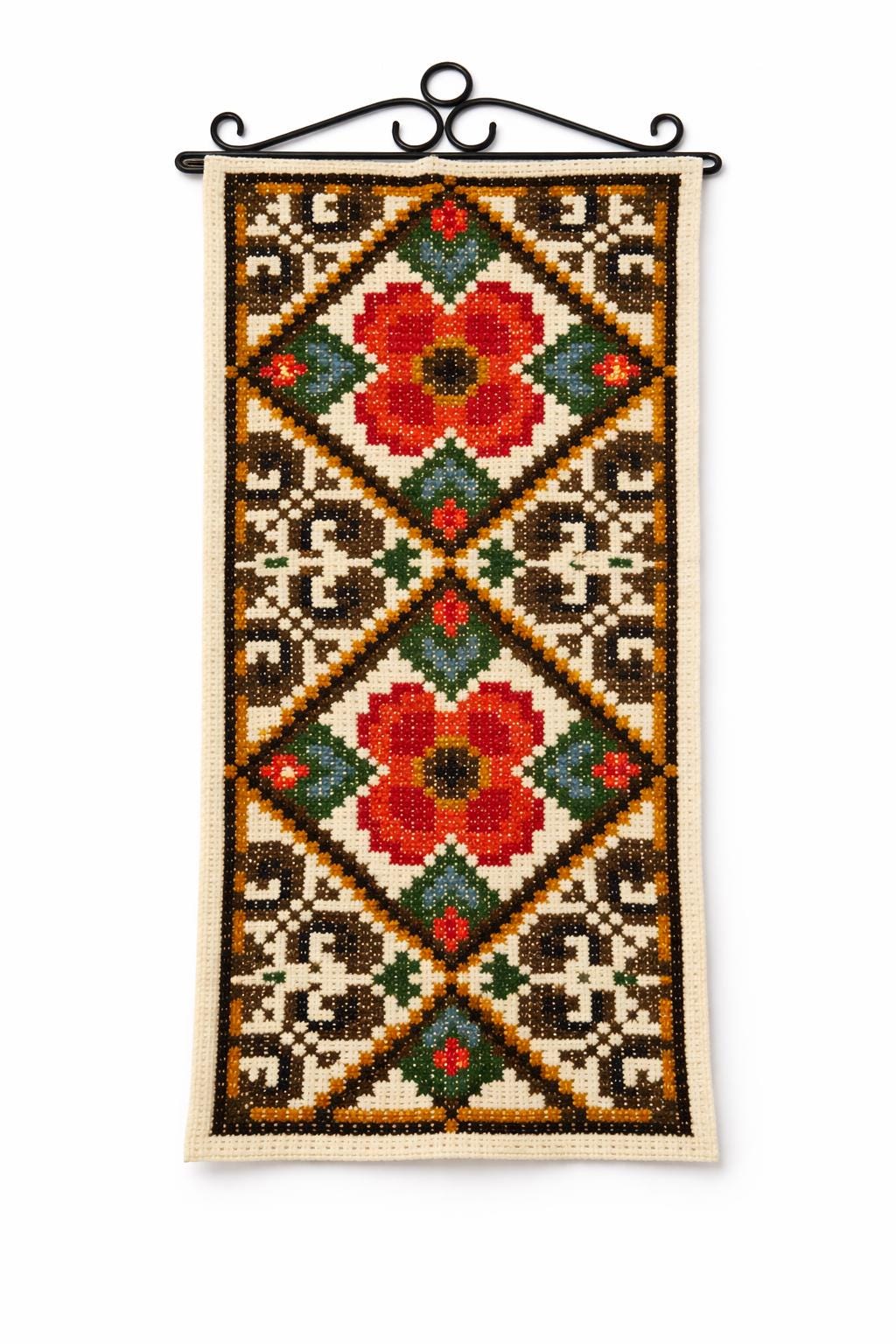 Needlepoint Wall Hanging Table Runner Set Floral Folk Art Cross Stitch Sweden