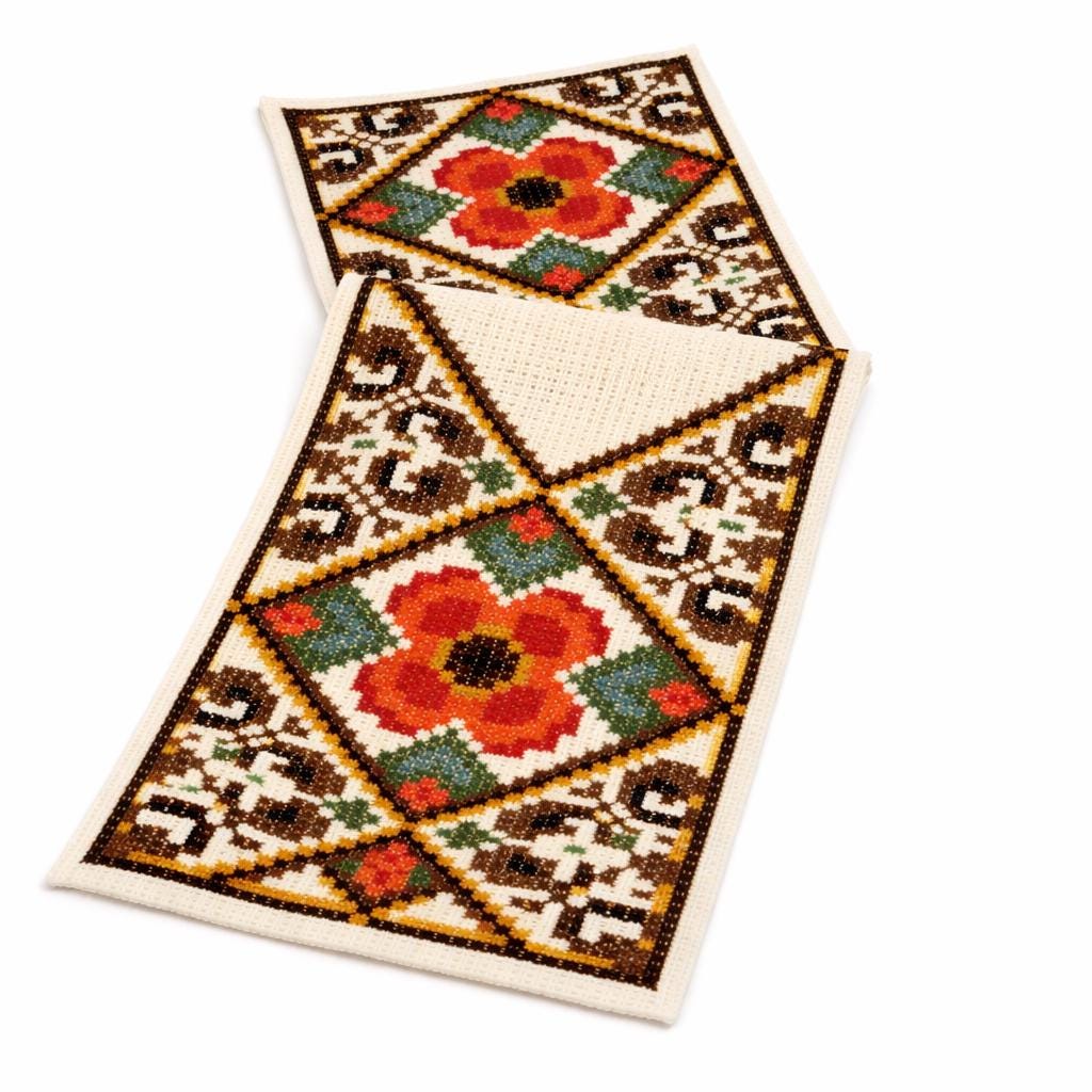 Needlepoint Wall Hanging Table Runner Set Floral Folk Art Cross Stitch Sweden