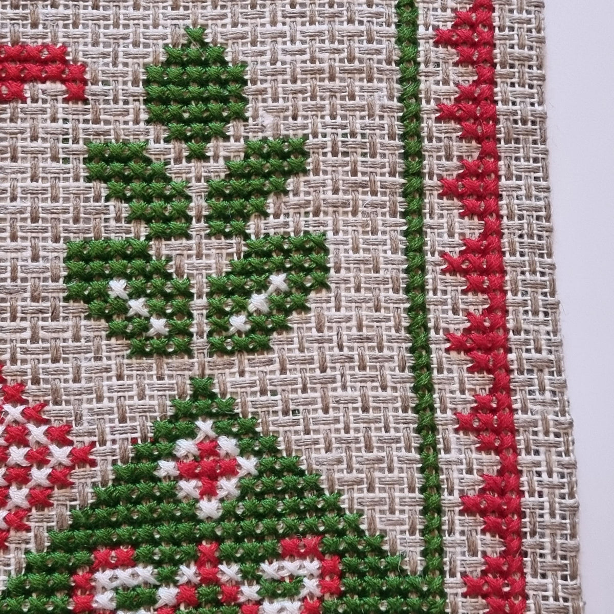 Cross Stitch Wall Hanging Swedish Folk Art Tulip Red Green Handmade Linen Sweden