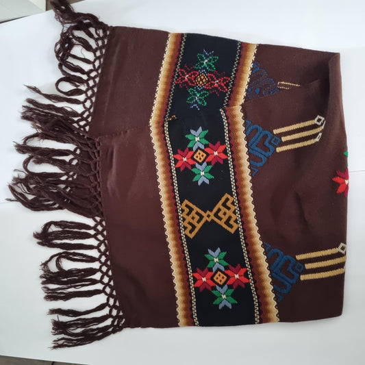 Handmade Swedish allmoge wool table runner with folk embroidery and brown fringe – photo 2