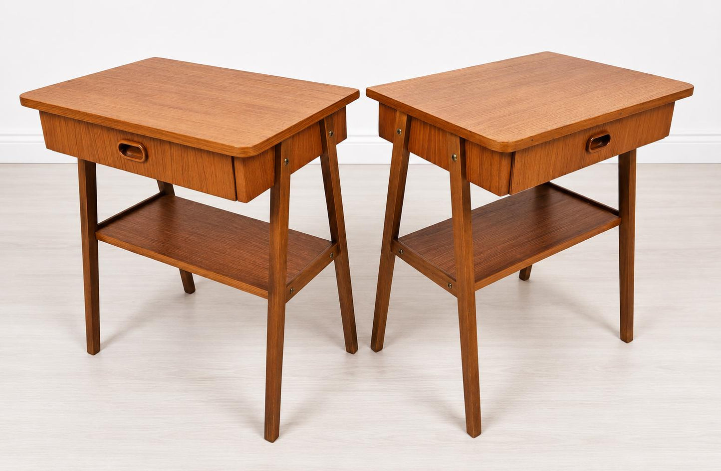 Pair Vintage Teak Nightstands, Mid Century Modern Bedside Tables, Danish Beech Furniture