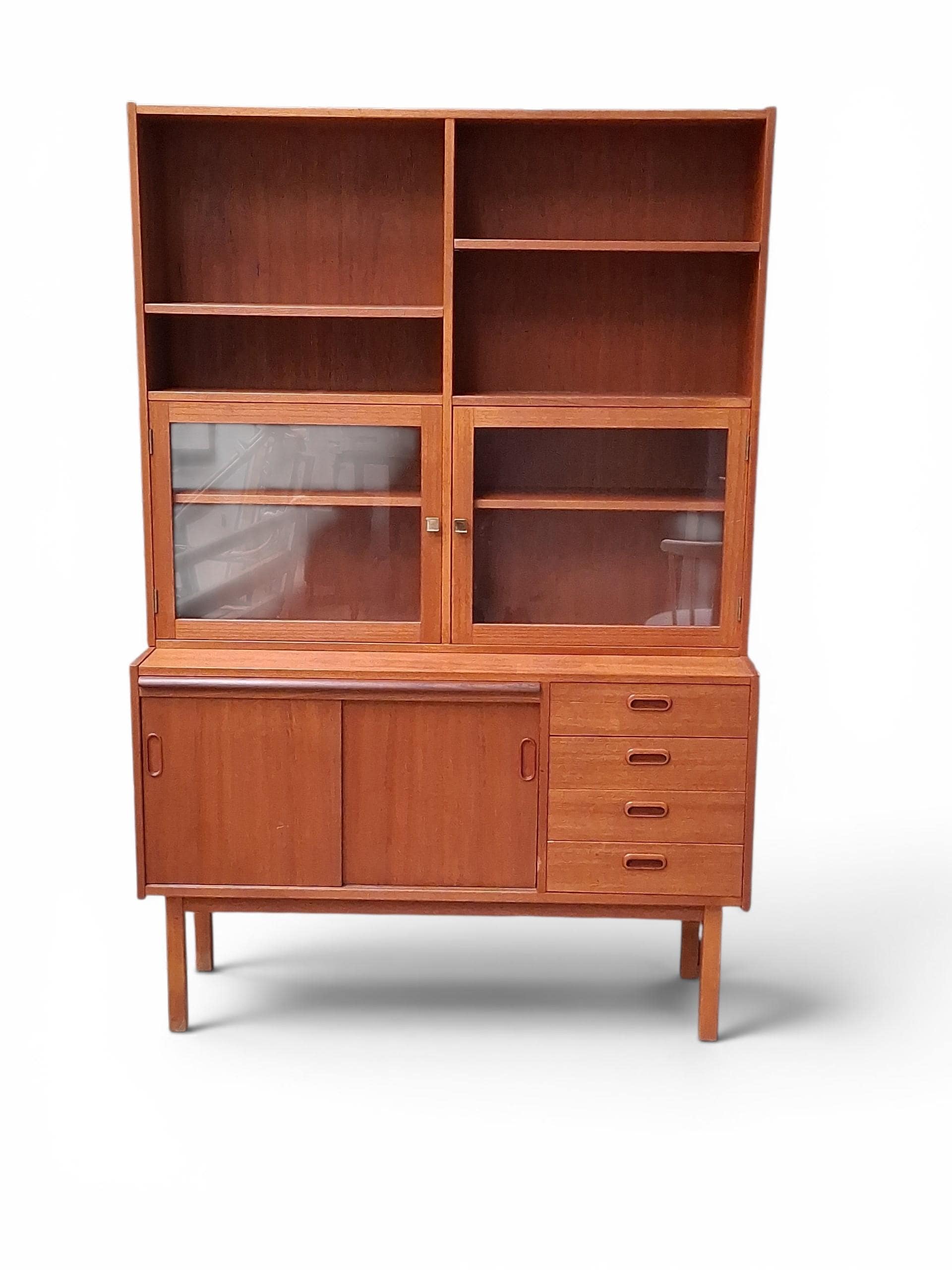 Scandinavian Mid-Century Teak Display Cabinet with Desk | Danish Modern Hutch Storage Sideboard