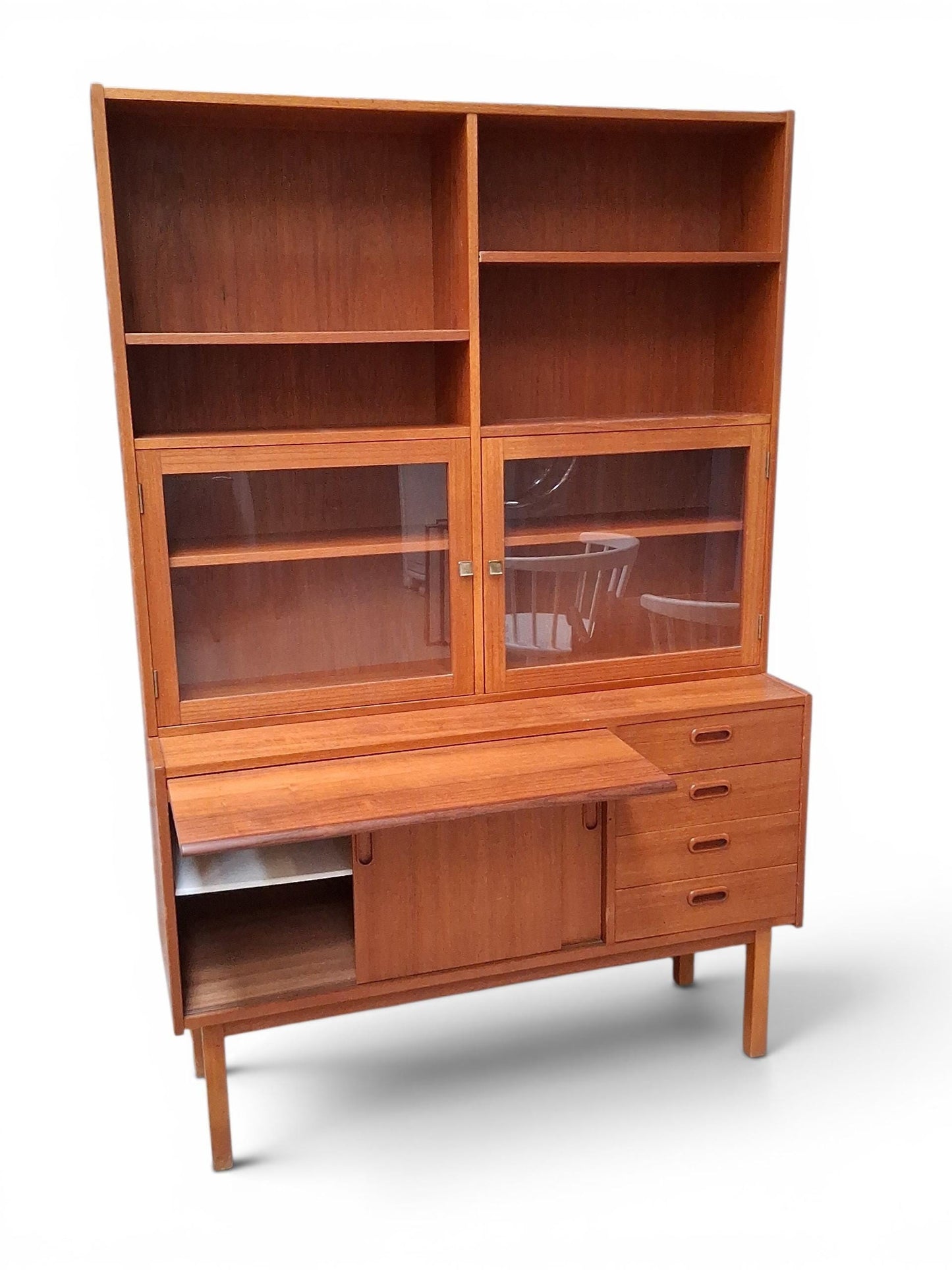 Scandinavian Mid-Century Teak Display Cabinet with Desk | Danish Modern Hutch Storage Sideboard