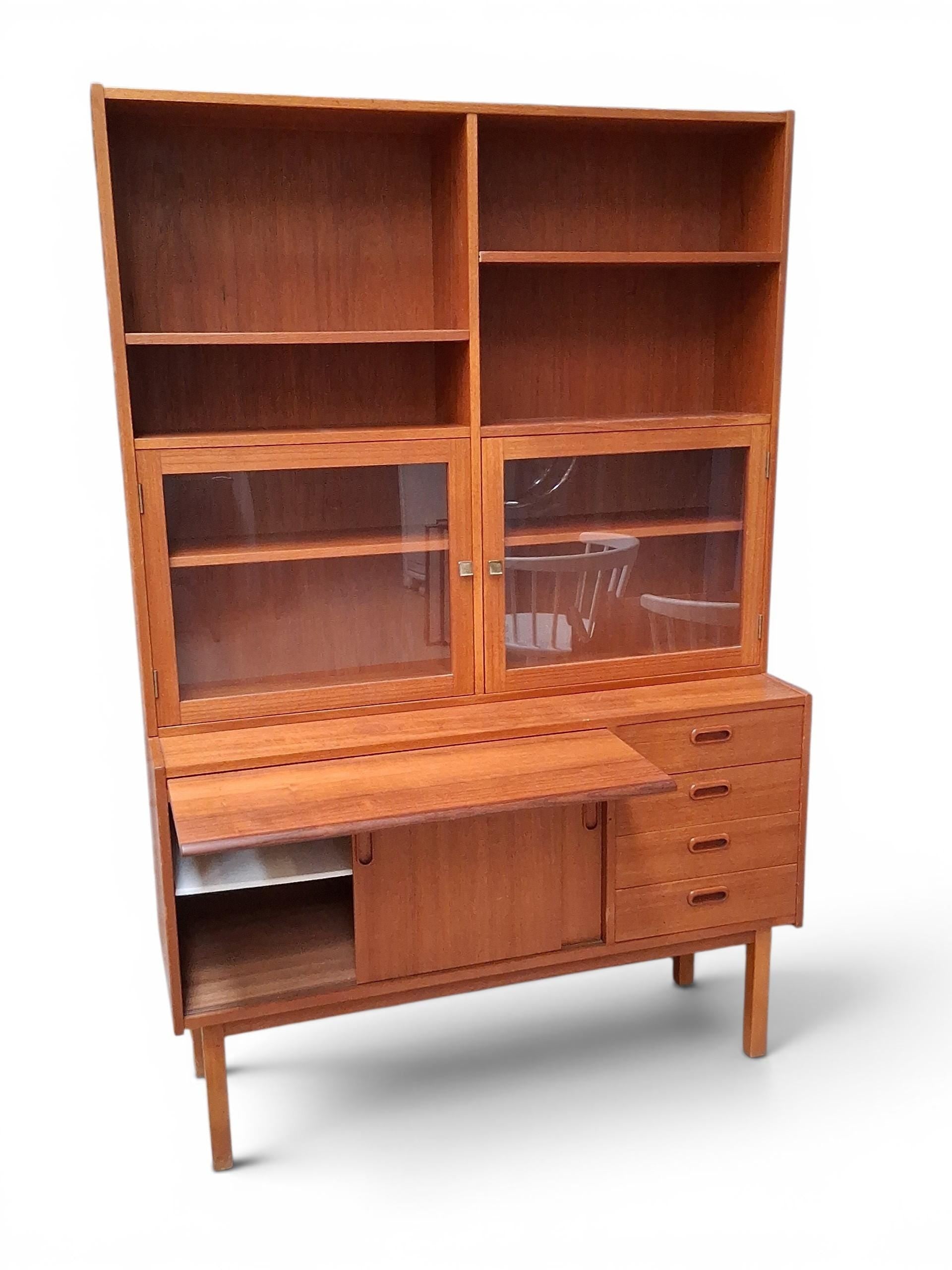 Scandinavian Mid-Century Teak Display Cabinet with Desk | Danish Modern Hutch Storage Sideboard