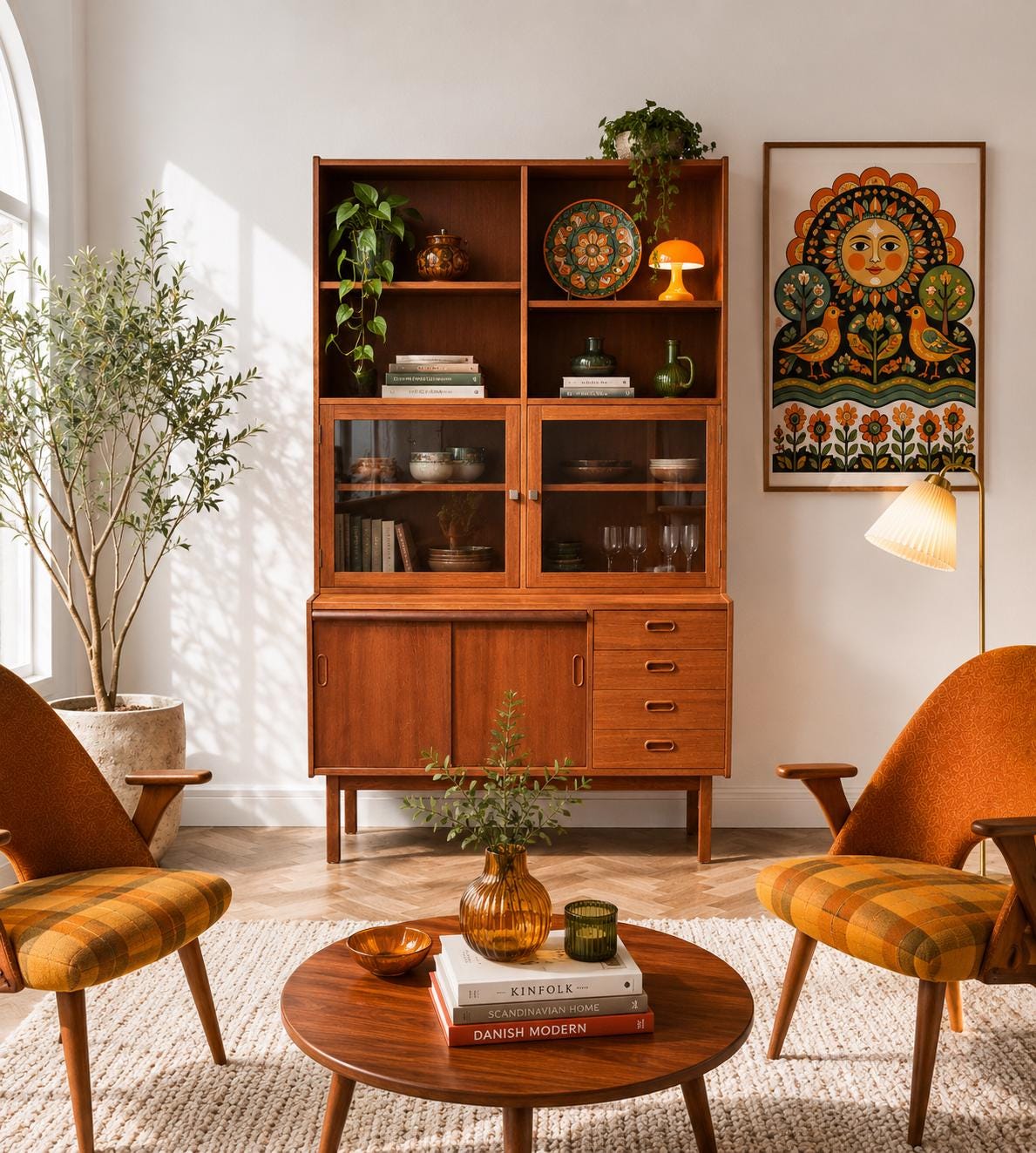 Scandinavian Mid-Century Teak Display Cabinet with Desk | Danish Modern Hutch Storage Sideboard
