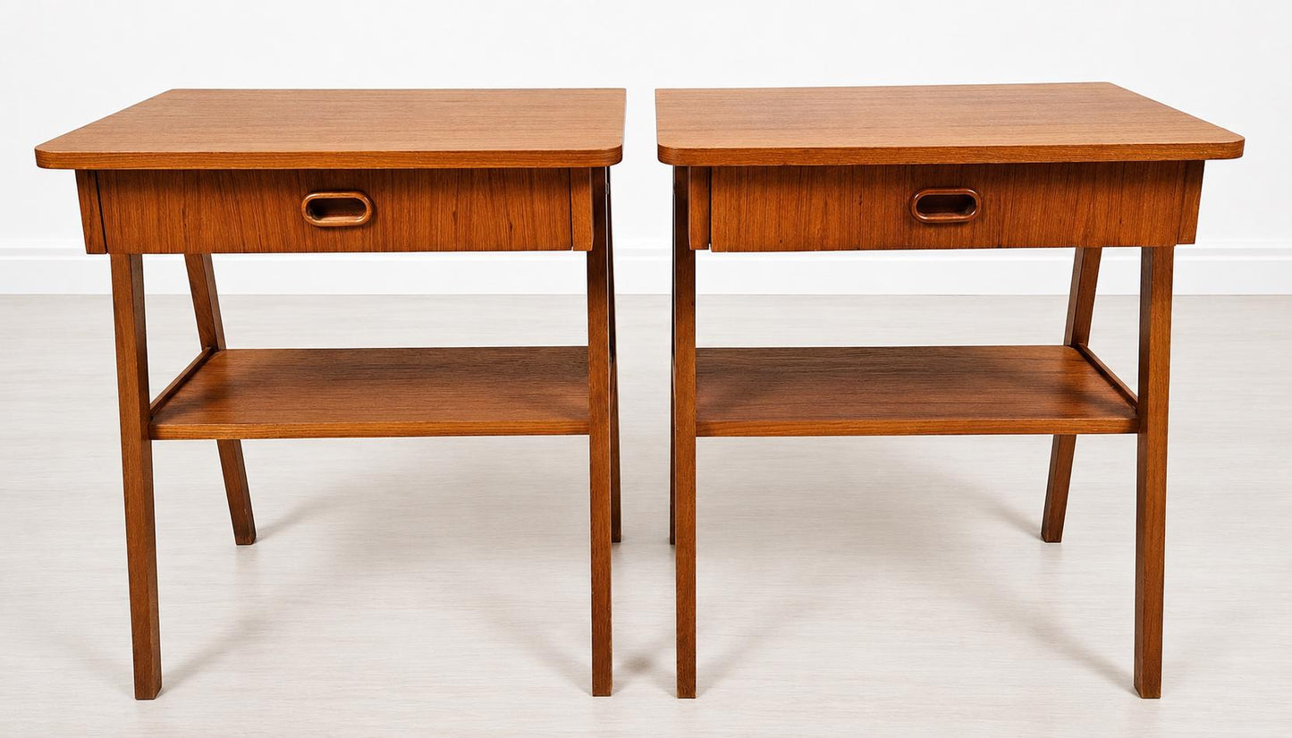 Pair Vintage Teak Nightstands, Mid Century Modern Bedside Tables, Danish Beech Furniture