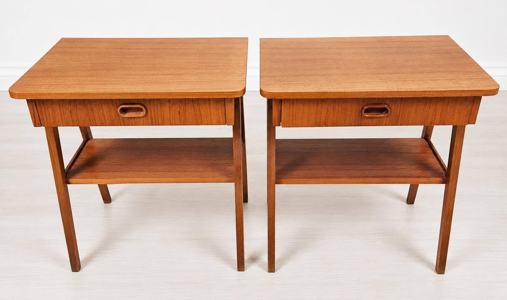 Pair Vintage Teak Nightstands, Mid Century Modern Bedside Tables, Danish Beech Furniture