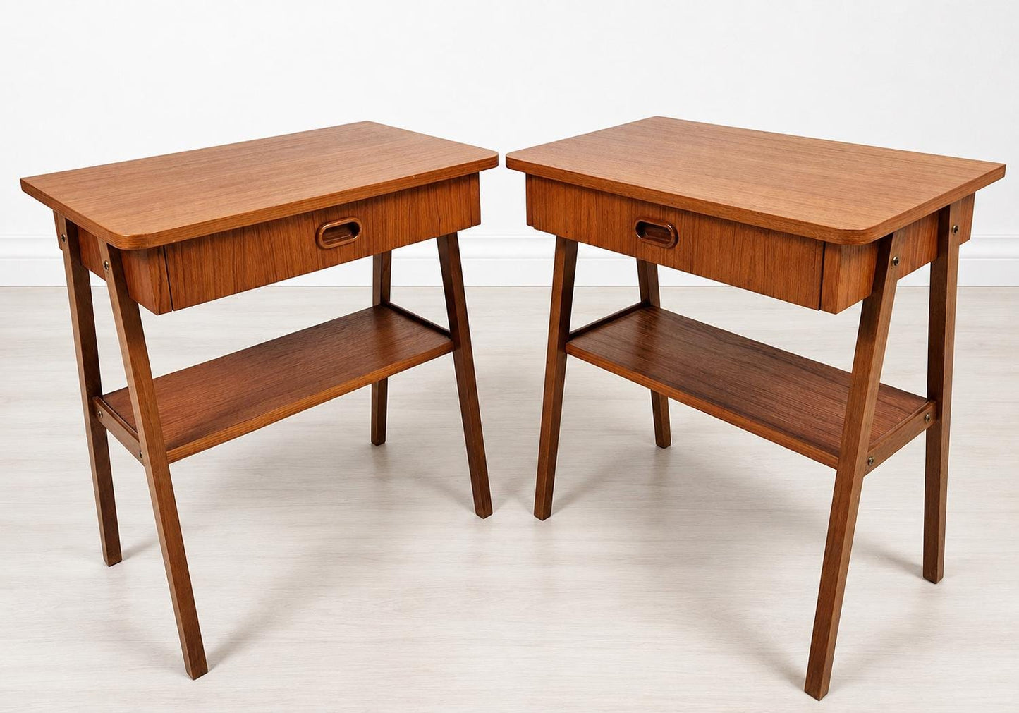 Pair Vintage Teak Nightstands, Mid Century Modern Bedside Tables, Danish Beech Furniture